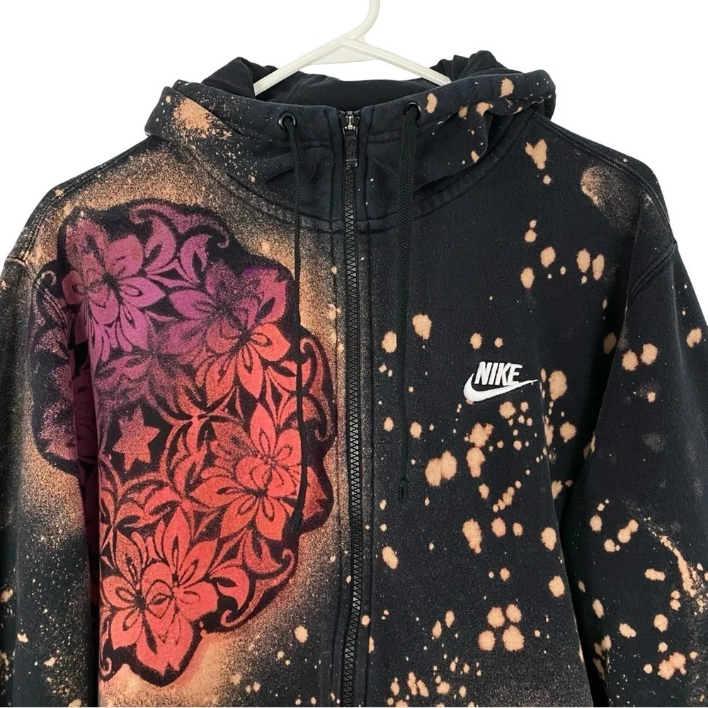 Nike Hoodie Sweatshirt Zip Up Jacket Men Size Large Unisex Mandala Stencil Black